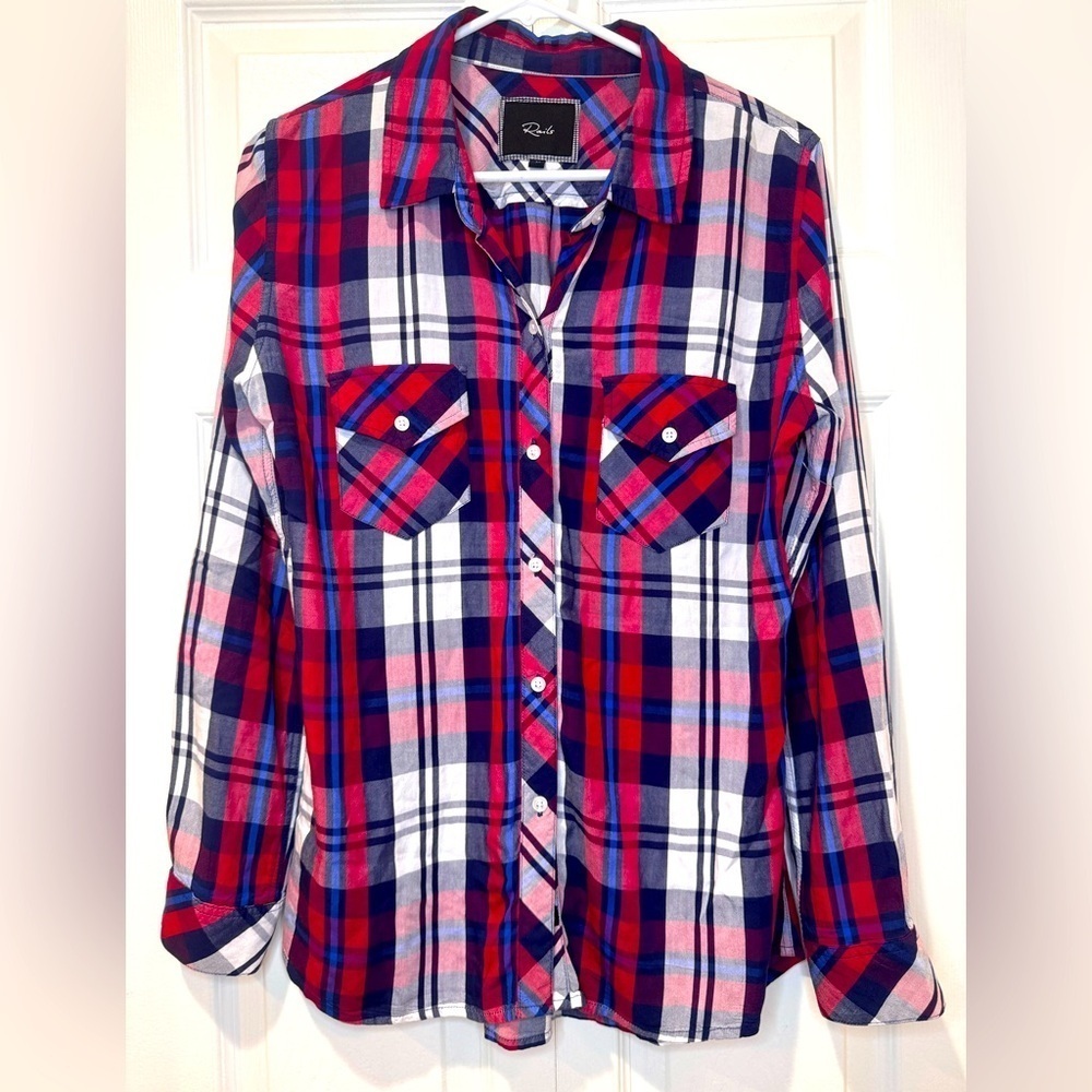 Rails Hunter Plaid Button Down White/Red/Blue Shirt Size medium. EUC